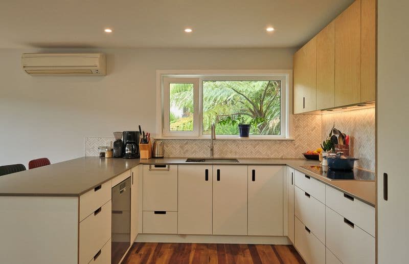 White laminate plywood kitchen